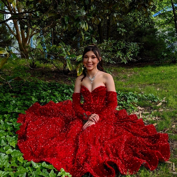 Sherri Hill 55345 Corset Sequin Prom Dress Red - Picture 6 of 6